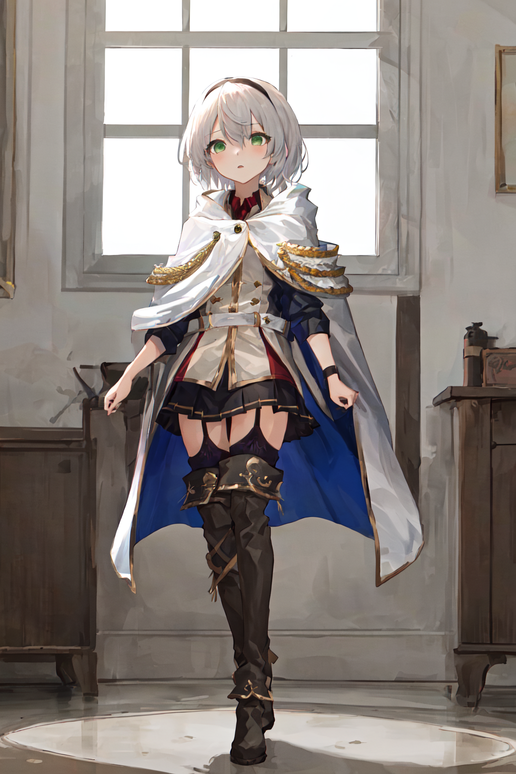 29536-3480014879-masterpiece, best quality, highres, 1girl amnesia green eyes short hair, white cape black skirt pleated skirt white jacket red s.png